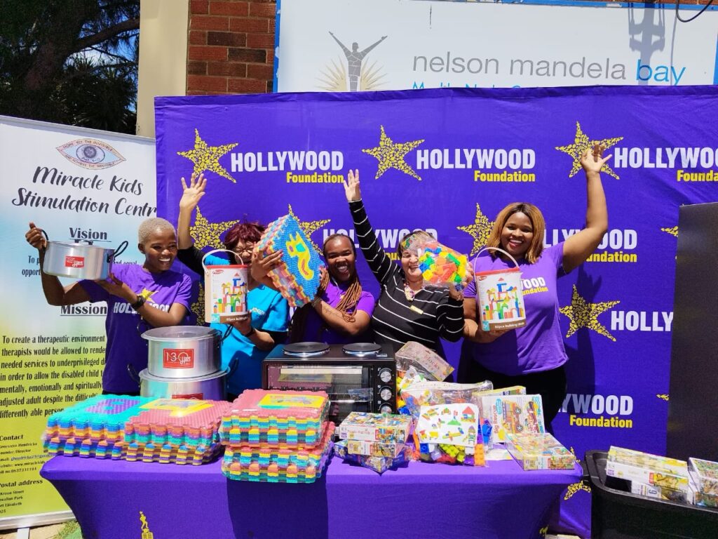 hollywoodfoundation-1. Excited representatives from Hollywood Foundation and Miracle Kids Stimulation with the contributionMeaningful Corporate Social Investment (CSI) support for Miracle Kids StimulationHollywoodbets iBranch MASTER
