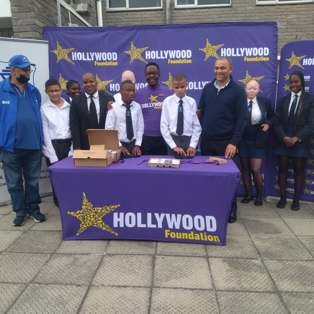 hollywoodfoundation-1.Representatives from Athlone School for the Blind and Hollywood FoundationCorporate Social Investment (CSI) initiative for Athlone School for the BlindHollywoodbets iBranch MASTER