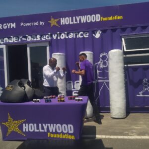 hollywoodfoundation-2. Representatives from Hollywood Foundation and Brotherhood of Elite SA with the boxing equipmentBrotherhood of Elite SA receives Corporate Social Investment (CSI) assistance through a Special ProjectCorporate Social Investment Programme