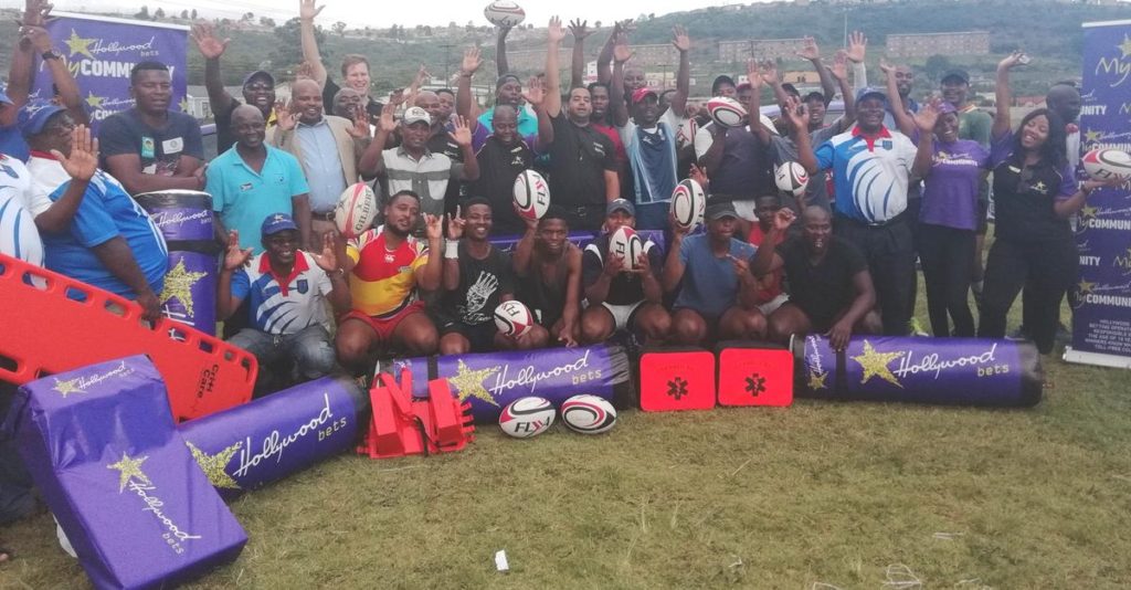 Comrades Rugby Club in Butterworth, Eastern Cape celebrate their sponsorship of rugby equipment from Hollywoodbets